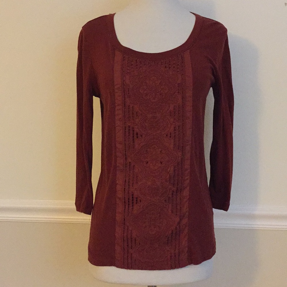 J. Crew Dark Rusty Orange 3/4 Sleeve T-Shirt